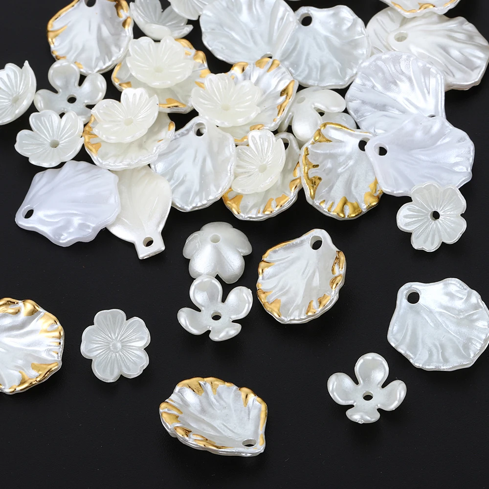 30pcs ABS Imitation Pearl Shell Petal Flower Piece Charms Pendant for DIY Earrings Bracelet Necklace Jewelry Making Accessories