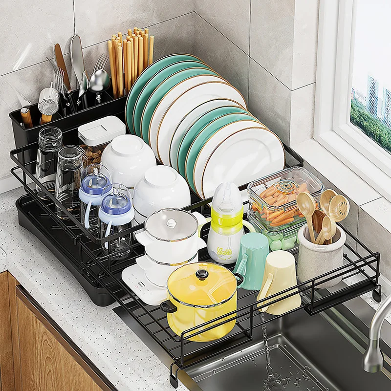 Dish Drying Rack Stretchable Kitchen Utensils Storage Rack Bowls Knife Fork Spices Seasoning Holder Dinnerware Organizer Kitchen