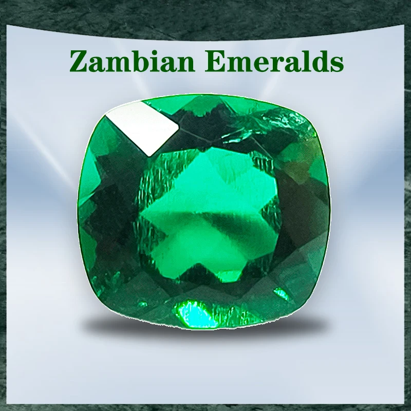 

Lab Grown Zambian Emeralds Square Cushion Cut Selectable AGL Certificate Hydrothermal Hand Cutting with Cracks Inclusions Inside