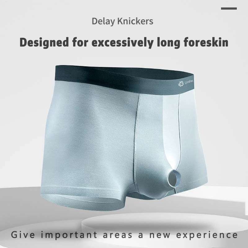 Man Breathable Underwear Reduce Glan Sensitivity Modal Foreskin Expose Lingerie Open Hole Crotch Summer Soft Penis Pouch Boxers