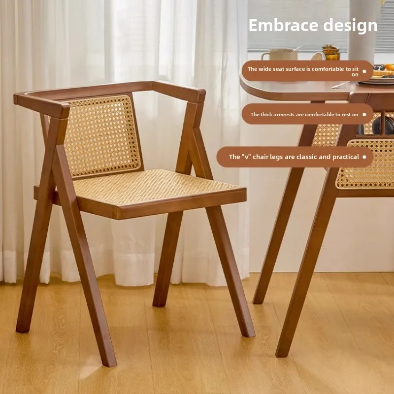 Bamboo Dining Chair with Backrest Rattan Armrest Lounge Chair Comfortable Kitchen Table Seat Balcony Stylish Modern Furniture