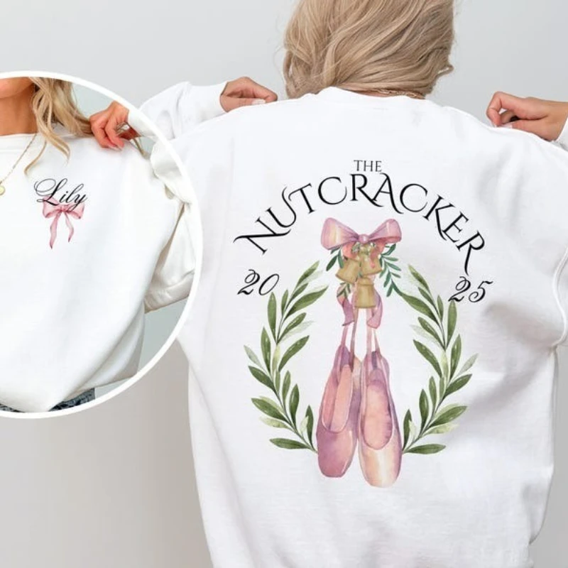 Custom Nutcracker Bowknot Ladies Sweatshirt Personalized Name Christmas Ballet Recital Autumn and Winter Long Sleeve Pullover