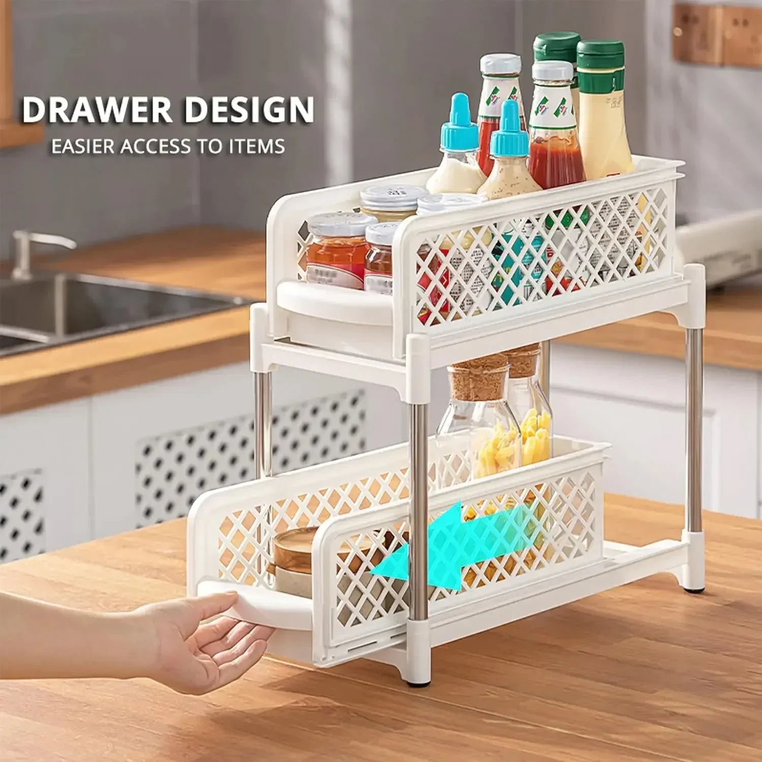 2 Layers Under Sink Organizers and Bathroom Storage Pull Out Cabinet Organizer,Sliding Cabinet Organizers with Storage Drawers