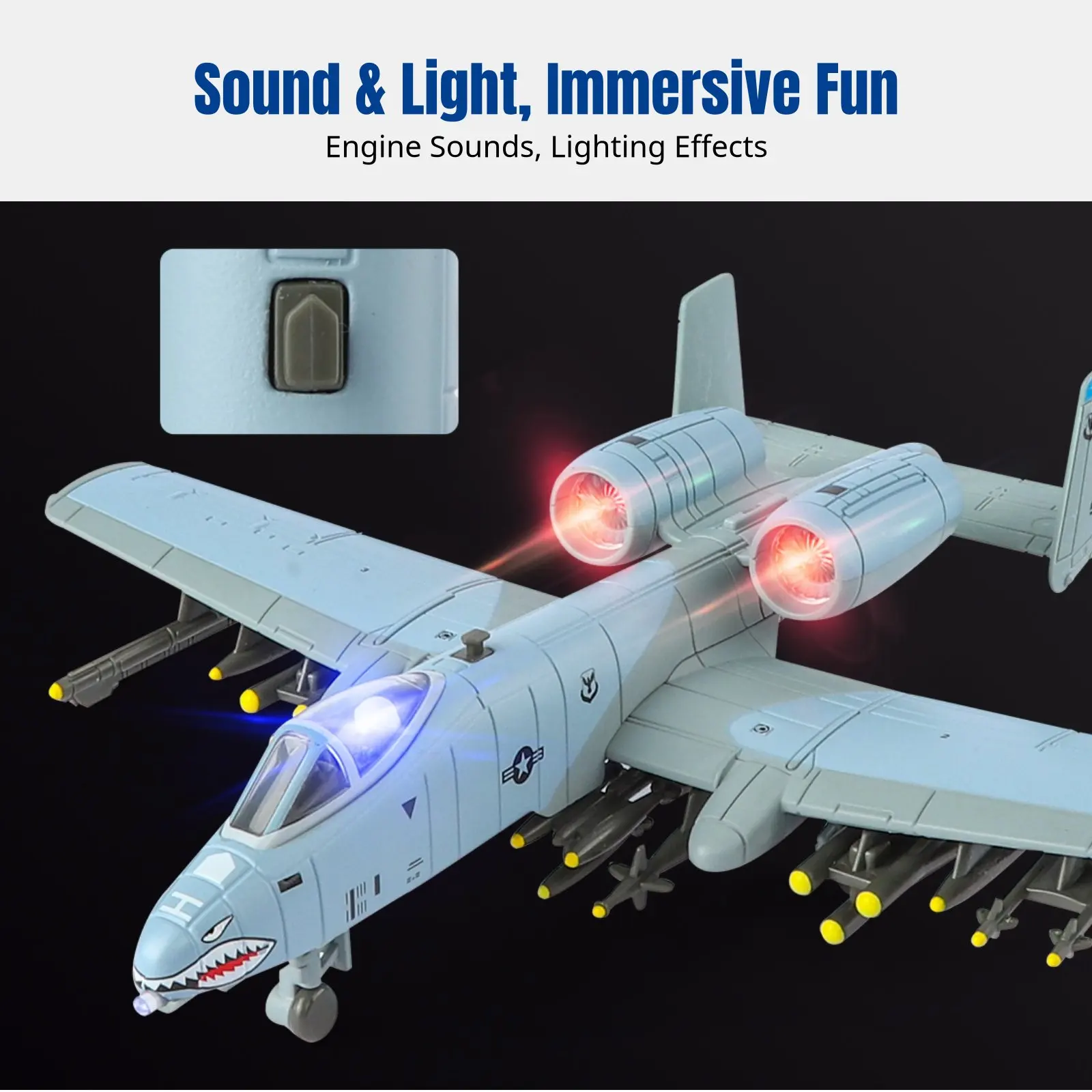 

Модель ударного самолета A-10, имитация из сплава, в коробке, со звуком и светом, с функцией скольжения, для детей, с подставкой для демонстрации