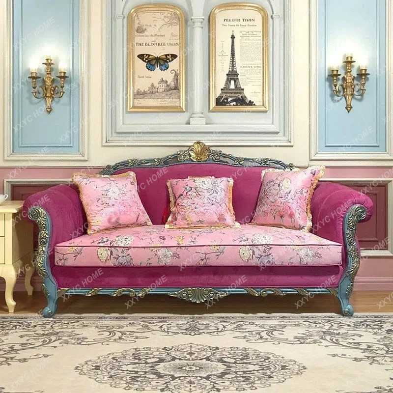 XX classical old three-person sofa solid wood living room combination sofa, court style hotel clubhouse double sofa
