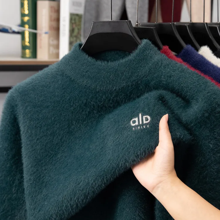 

Winter Faux Fur Sweater Men's Half-crew Thickened Insulated White Knit Underwear Wool Pullover