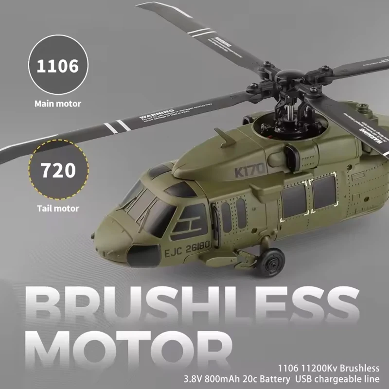 Wltoys XK K170 UH-60L 2.4G 4채널 6축 자이로 브러시리스 모터 밀리터리 그린 RTF 성인용 원격 조종 헬리콥터