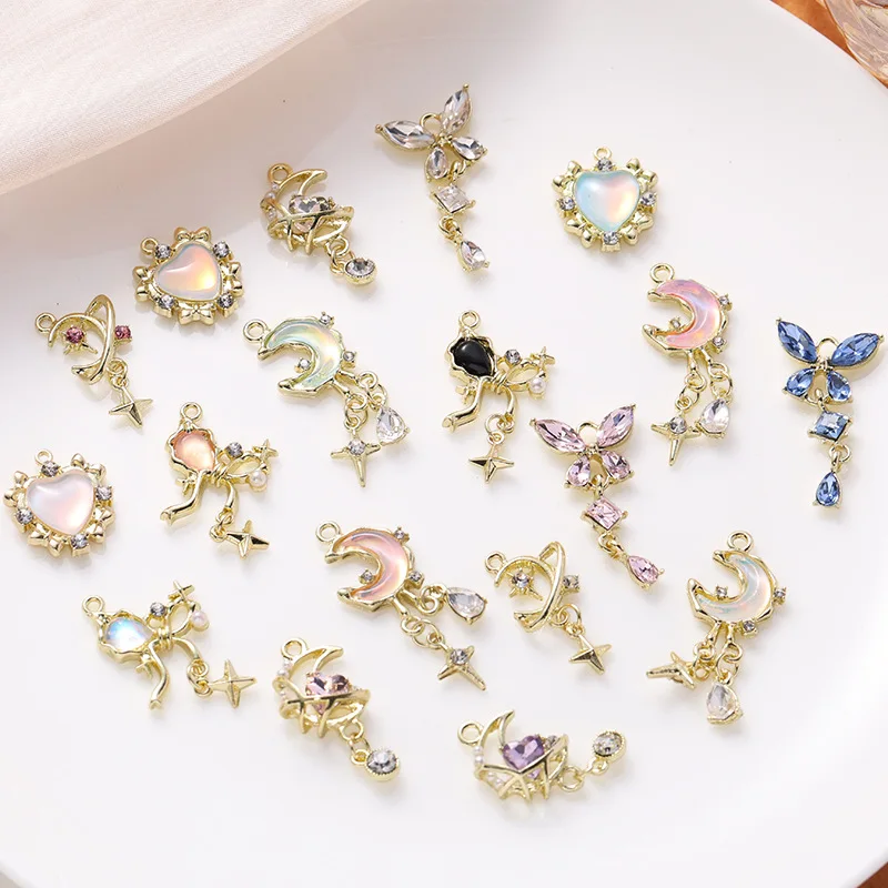 

50PCS Hot Selling Crystal Moon/Heart/Star/Butterfly Charms Alloy Pendant For Necklace/Earring DIY Fashion Jewelry Accessories
