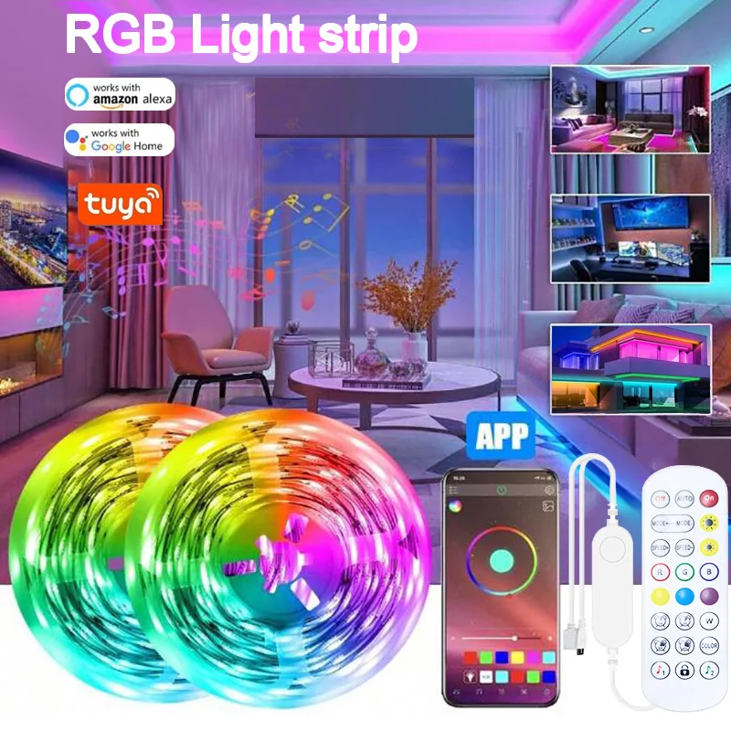 Tuya WIFI RGB LED Strip Light 5050 APP Control Led Flexible Diode Decoration For Festival Party TV Desk Bedroom Ambient light