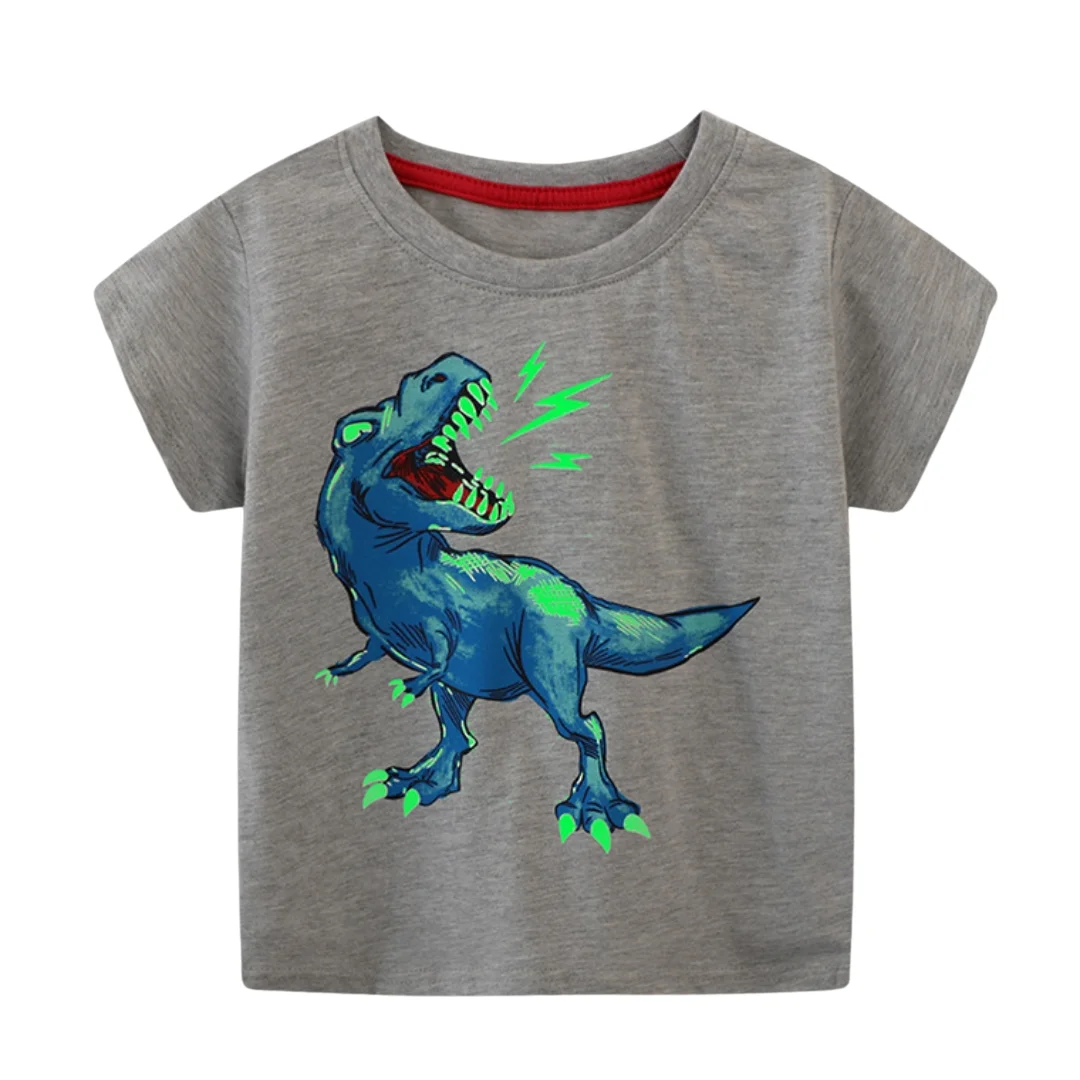 1-8T Glow In Dark Luminous Kids T Shirt for Boys Animal Print Dinosaur Grey Summer Cotton Navy Blue Tops Tees OKT239408