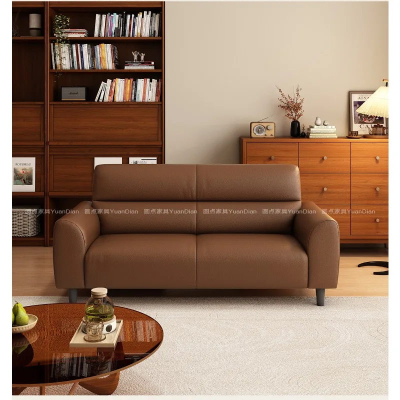 Double small apartment leather sofa living room 2026 new retro style three cowhide sofa straight row home