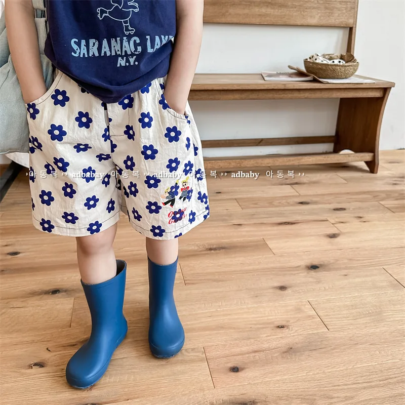 2026 Summer New Fashion Flower Print Children Loose Shorts Cotton Boys Casual Shorts Baby Girls Short Pants Kids Clothes