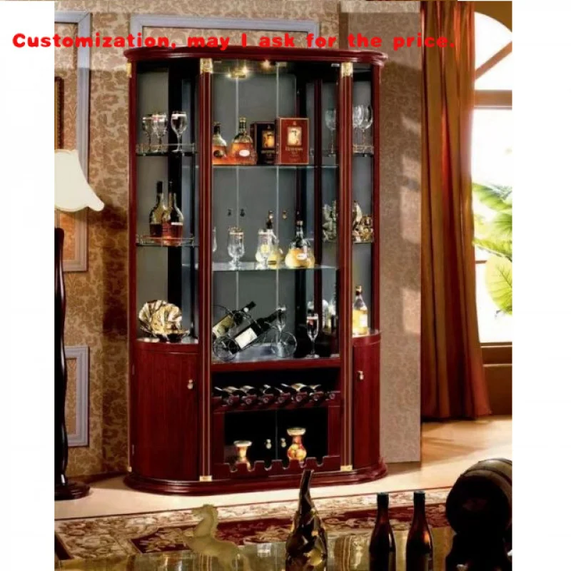 

на заказ. Стильный красный деревянный винный шкаф или мебель для столовой и гостиной отеля с высоким стеклянным металлическим дисплеем, классический дизайн