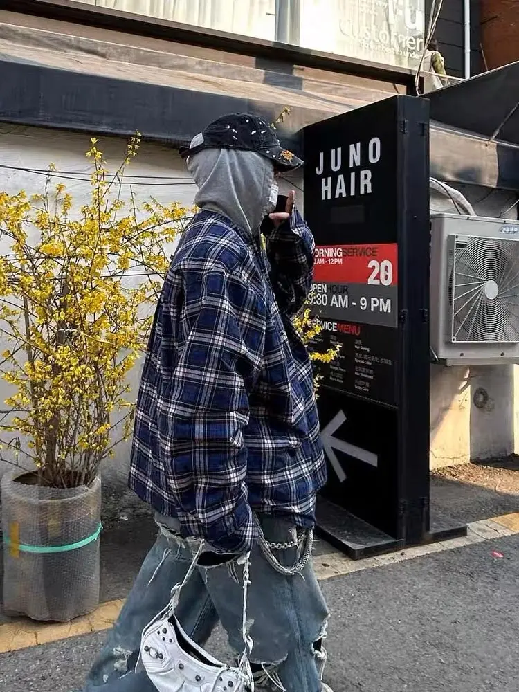 GRAILZ LEARL new double-sided reverse-wear high street hooded plaid shirt jacket casual VIBE style