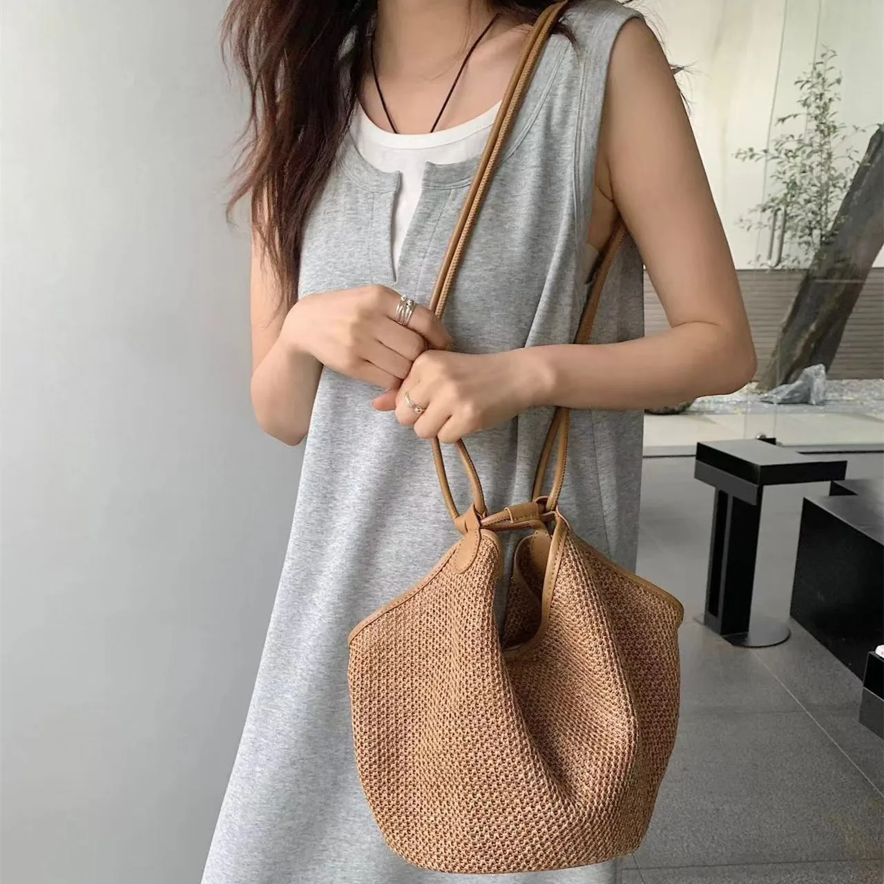 Ladies Fashion Summer Straw Crossbody Bag Women Beach Holiday Shopping Woven Shoulder Handbag Messenger Purses For Women Bags