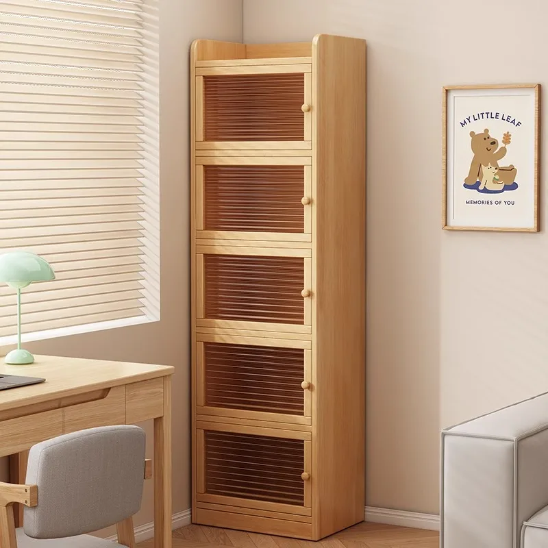 

Solid wood bookshelf Floor-to-ceiling shelf Crack storage Children's dust-proof locker Integrated that does not take up space