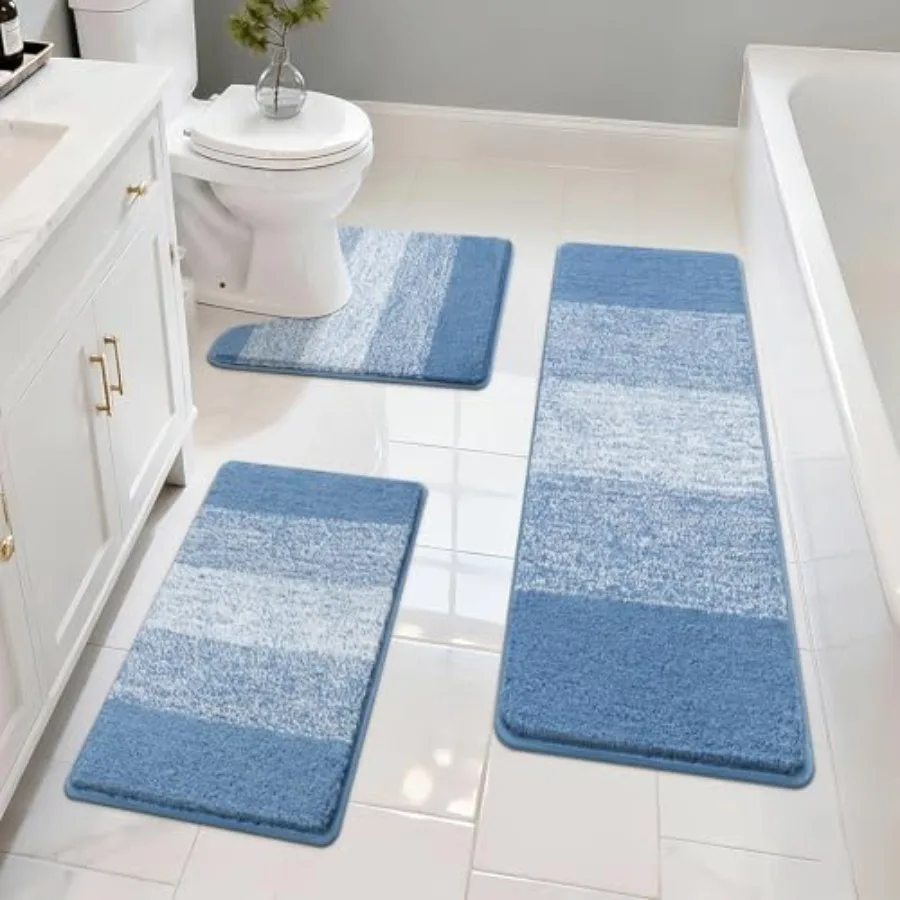 3 Pcs Bathroom Rug Set, Microfiber Non Slip Bath Mats, Machine Washable, Quick Dry, Ultra Absorbent Floor Carpet, Plush Shower