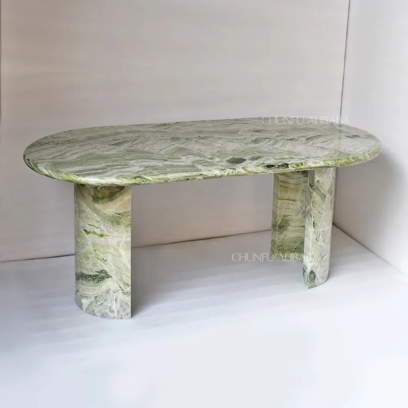 Modern Luxury Natural Stone Oval Dining Table OEM ODM Marble Travertine Furniture for Living Room Hotel Workshop Entry Warehouse