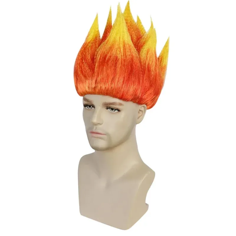 Sky05 Anime Anger Flame Wig Men, Orange Spiky Wig, Short Fire Cosplay, Synthetic Wig, Outfit Halloween Party Wig99JIu@