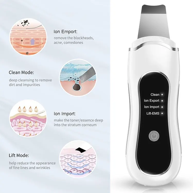 High Quality EMS Vibration Face Nose Skin Scrubber Stainless Steel Spatula Facial Peeling Pore Cleaning US/UK