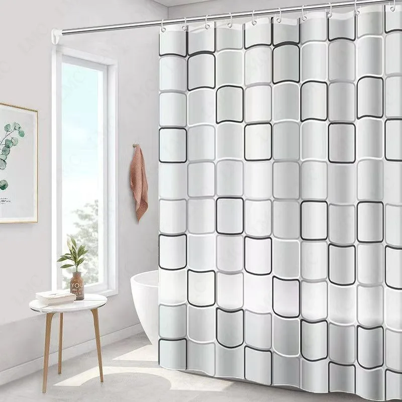 

Waterproof Shower Curtain Curtains Waterproof Modern Geometric Plaid Pattern Household Decoration with Hooks Good Quality