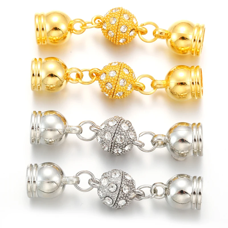5Set Round Magnet Connected Clasps Beads Rhinestone Charms Pendant DIY Couple Magnetic Buckle For Jewelry Bracelet 8/10mm W272