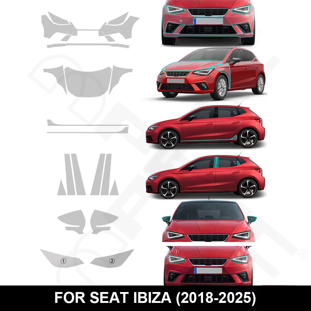 

For Seat Cupra Ibiza 2018-2024 TPU Anti-Scratch Paint Protection Film Headlight Rearview Film Car Body Pre-cut PPF Clear Bra