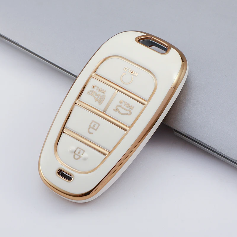 5 Buttons For Hyundai Sonata Nexo DN8 Santa Fe TM Tucson NX4 Staria Ioniq 2020-2021 Gold Edge TPU Remote Key Fob Case Cover