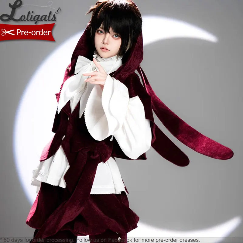 

2025 new Vintage Red Ouji Lolita Gothic Hooded Rabbit Ear Cape / Short Pants / Vest Halloween Christmas Carnival Suit