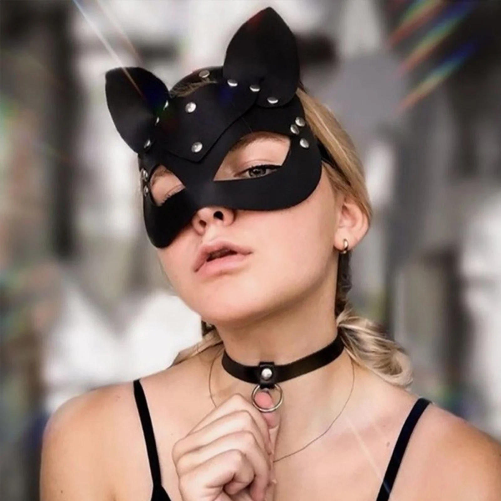 男性と女性のための革のパンクマスク,キツネのコスプレ,大人のおもちゃ,エロティックな衣装,ハロウィーンパーティー,大人の目のためのセクシーなpuマスク