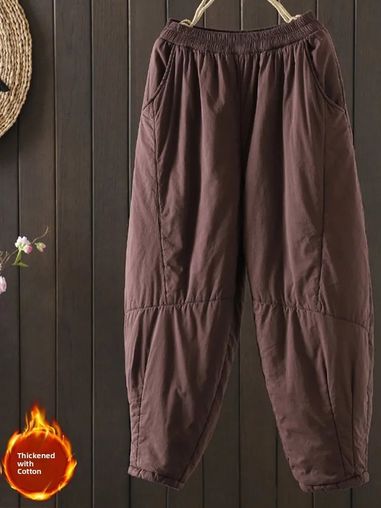 Thiened Cotton Pants Women's Autumn Winter High Waist Elastic Waist Warm Harlan Lantern Pants Outerwear Casual Loose Slimming
