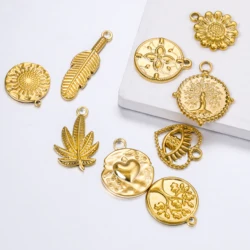 3pcs Stainless Steel 18K Gold PVD Plated Life Tree Sunflower Charms For DIY Necklace Earrings Jewelry Crafts Making Accessories