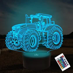 Tractor 3D Illusion Night Lamp, 16 Color Change Dimmable Hologram Light, Table Desk Bedroom Decor Creative Truck Gift for Kids