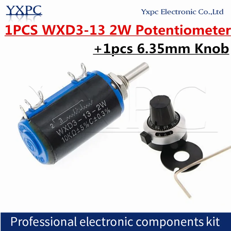 

1pcs WXD3-13-2W+1pcs 6.35mm Knob Potentiometer 100R 200/220/470/680 ohm Rotary switch 1K 2.2K 4.7K 5.6K 6.8K 10K 47K 68K 100K