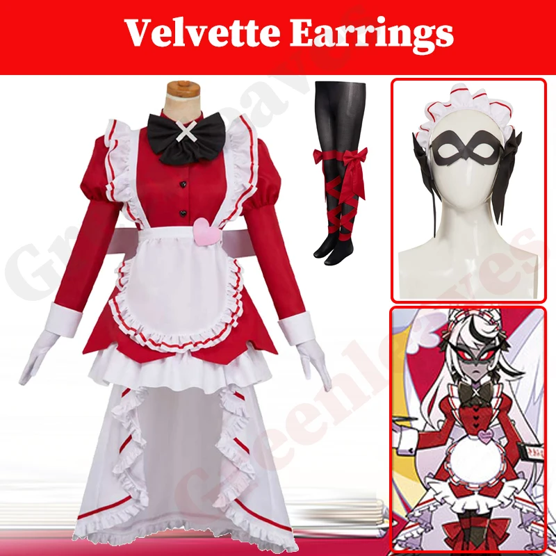 تلفزيون فندق 2 الجحيم نزل كارميلا كارمين تأثيري الأحمر خادمة الزي المرأة تمويه لعب الأدوار فانتازيا القبعات الجوارب ربطة العنق هالوين #1