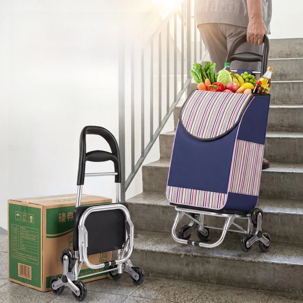 

Portable Folding Shopping Cart Lightweight Oxford Cloth Wheel Buy Vegetable Market Elderly Home Use Stair Climbing