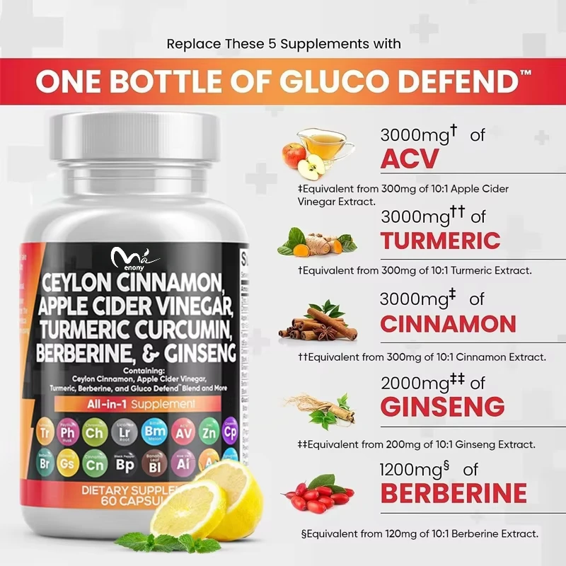 Containing Ceylon Cinnamon, Turmeric, Apple Cider Vinegar, Ginseng, Aspartic Acid, Bitter Melon,milk, Thistle,fenugreek Capsules