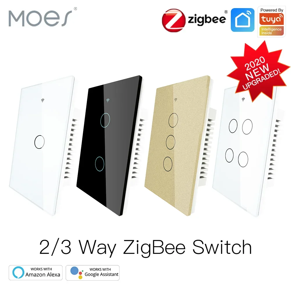 ZigBee-Interruptor de Luz Inteligente, Painel de Toque, Sem Capacitor Neutro, Tuya Smart Life, Funciona com Alexa,Google Hub e Google