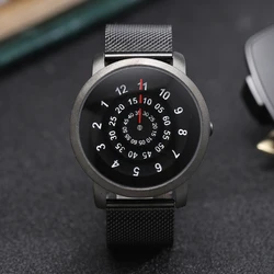 New Watches Men Creative Numbers Red Hands Watch Stainless Steel Mesh Band Quartz Watch relogio masculino reloj hombre 2024