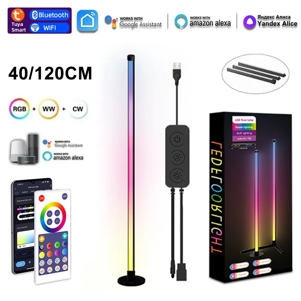 

WIFI RGB Atmosphere Night Light 40/120CM Music Rhythm Sensing Lamp Corner Floor Pickup Lamp for Bedroom Gaming Living Room Decor