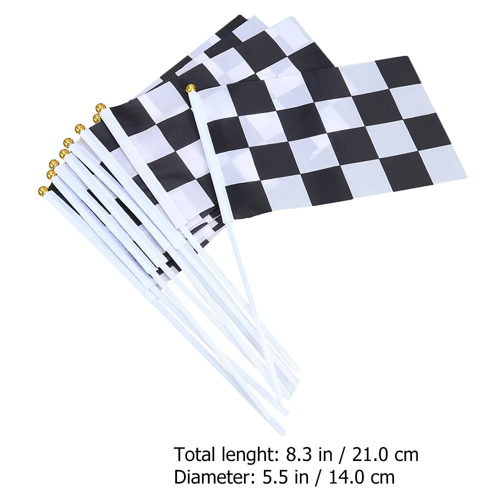 10 قطعة علم إشارة السباق أسود أبيض شبكة يده البوليستر أعلام للرياضة الهتاف حفلات السيارات الأحداث سباق إشارة العلم #1