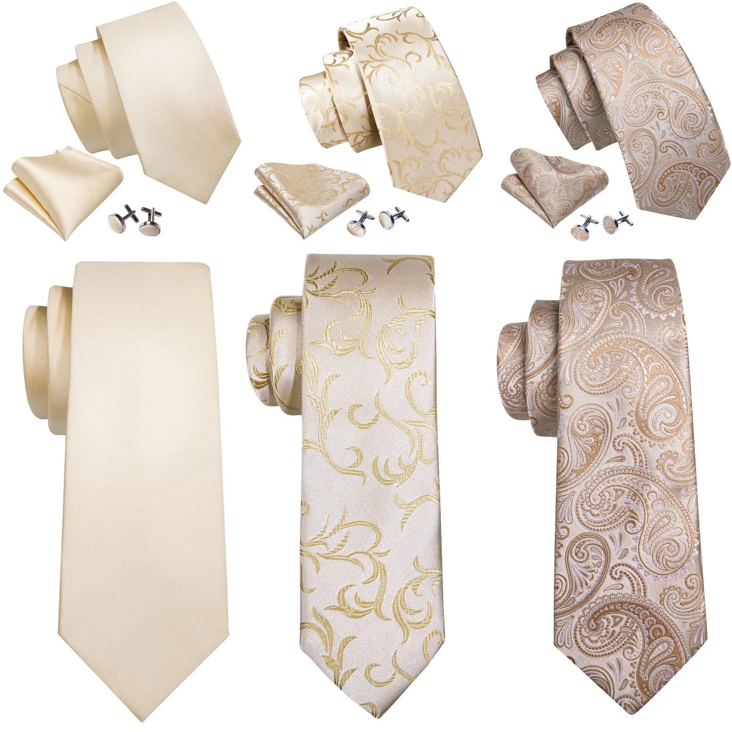 

Barry.Wang Jacquard White & Champagne Men's Tie With Pocket Square Cufflinks Set Exquisiet Necktie For Male Wedding Business