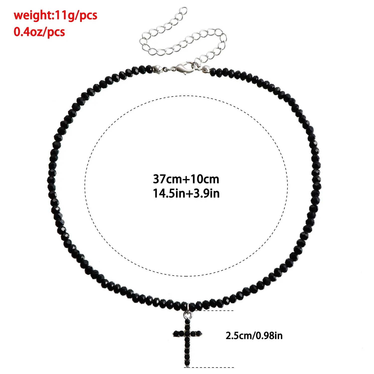 Simple Black Beads Necklace with Cross Pendant Female Jewelry Luxury Rhinestone Choker Necklaces Women Ladies Party Necklace