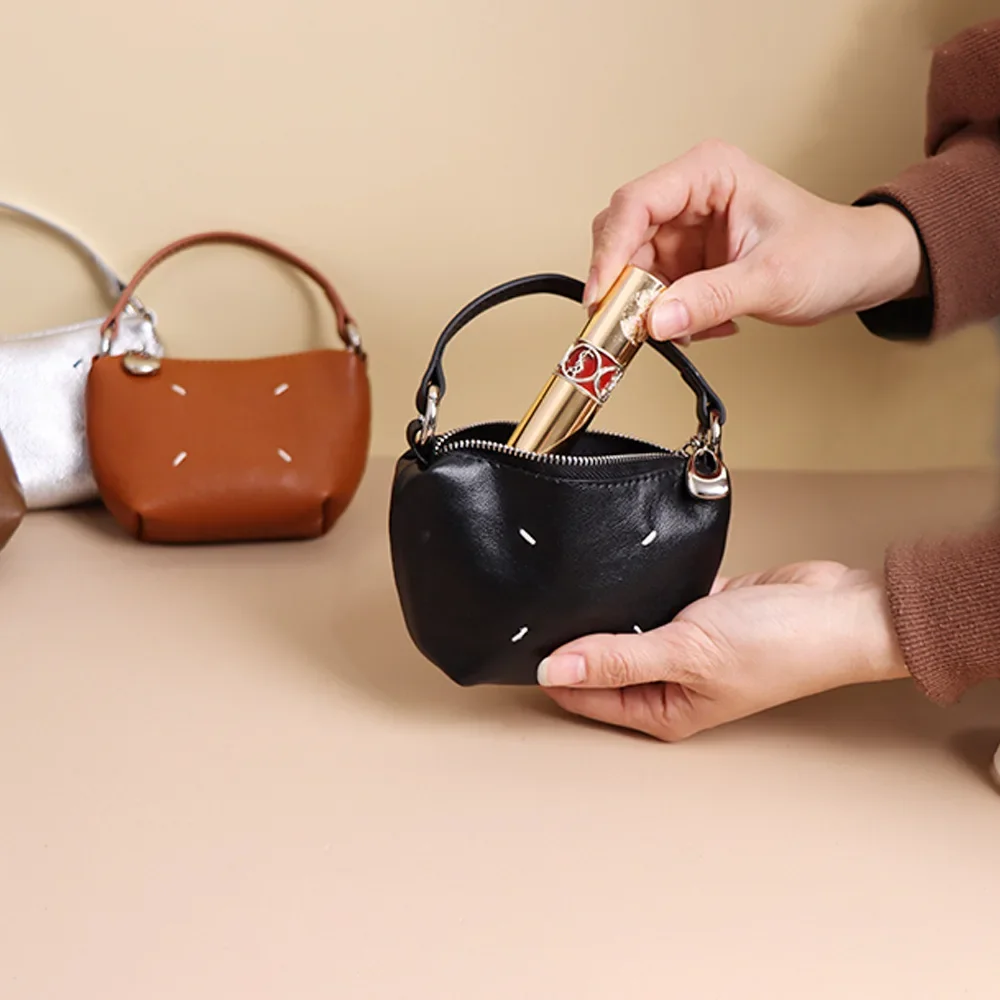 New Leather Mini Storage Bag Sewing Design Compact Handbag Key Lipstick Storage Bag
