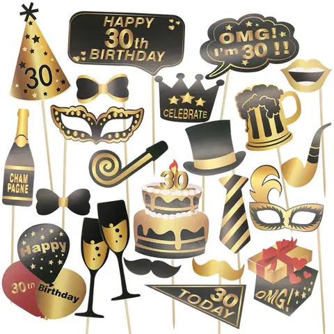 24pcs/lot 30 40 50 60 happy birthday photo props adult birthday party decoration Lips Glasses 30th birthday Photo Booth props
