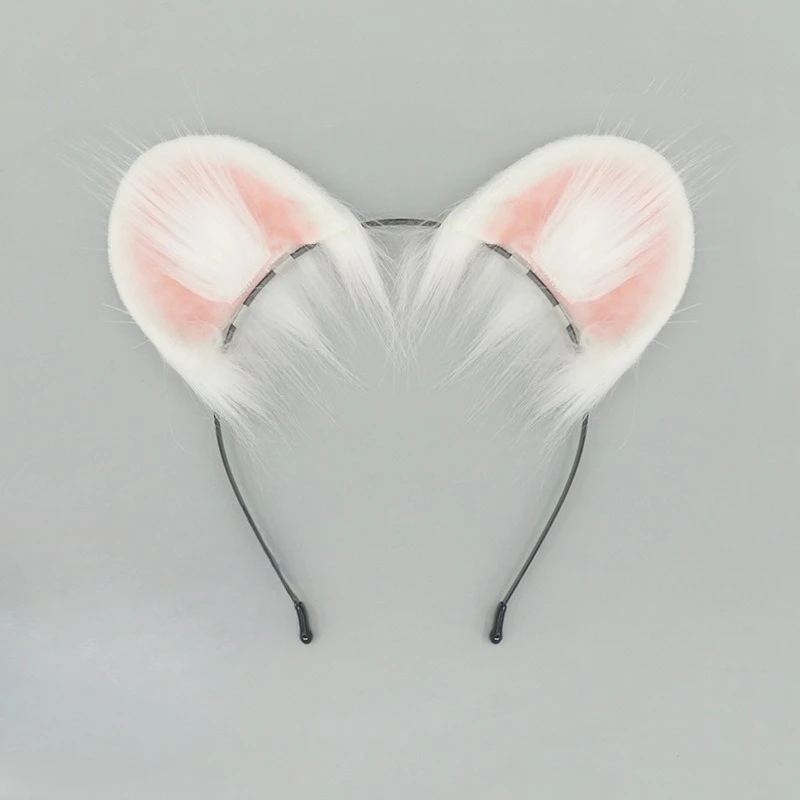 Tiara de orelha de animal de Halloween – adereço de cosplay de orelha de rato de pelúcia (design de orelha de ham, várias cores disponíveis)