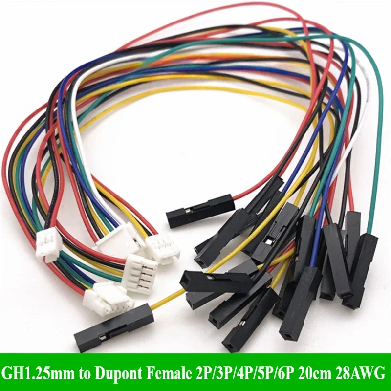 5/10/30/50Pcs/lot GH1.25mm 2P/3P/4P/5P/6 Pin to 2.54mm Dupont Female Wire Connector Color Cable 20cm 28AWG