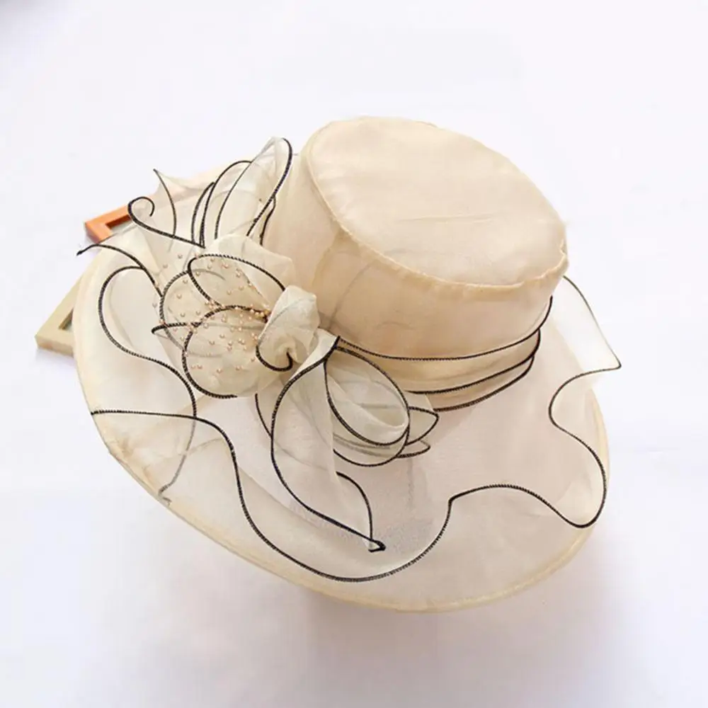 2023 Elegant Bow Wide Brim Bucket Hats Church Hat Fedora Women Summer Foldable Sun Cap Flower Sun Hat Wedding Tea Party Cap