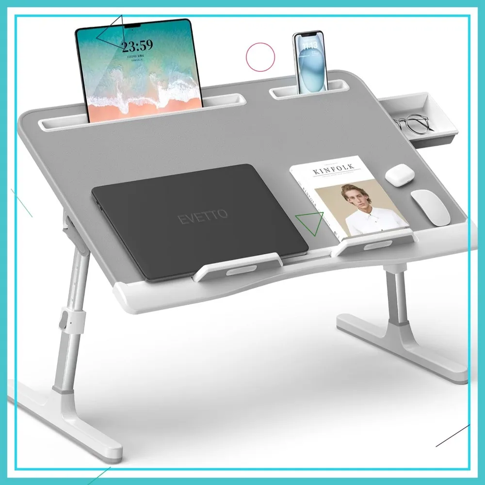 

Adjustable Laptop Bed Desk with Drawer, Foldable for Sofa Floor Use, Grey 23.6 Inch