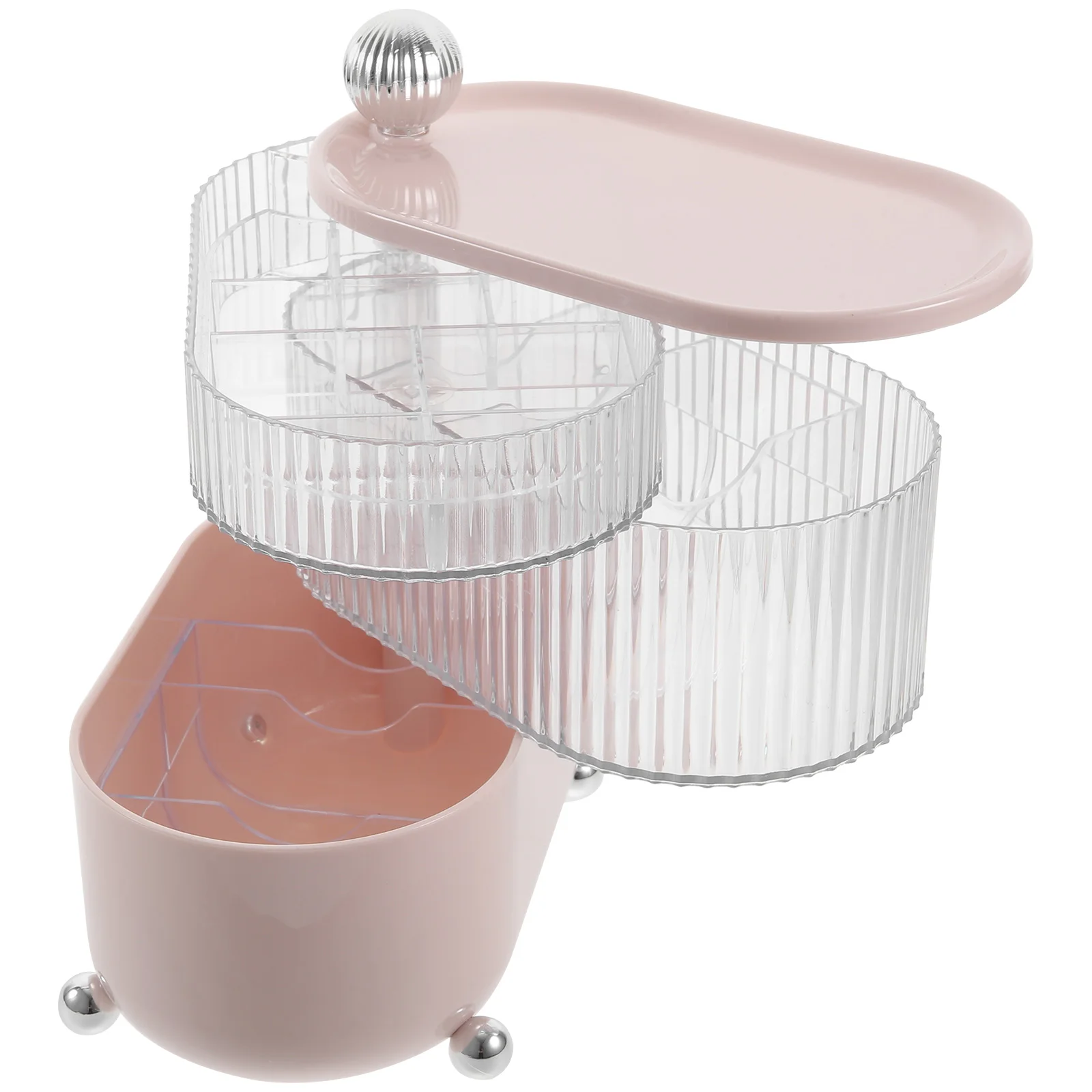 

3 Layer Pink Round Ball Transparent Rotating Desktop Cosmetics Jewelry Storage Box ganizer for Bedroom Office Study Room